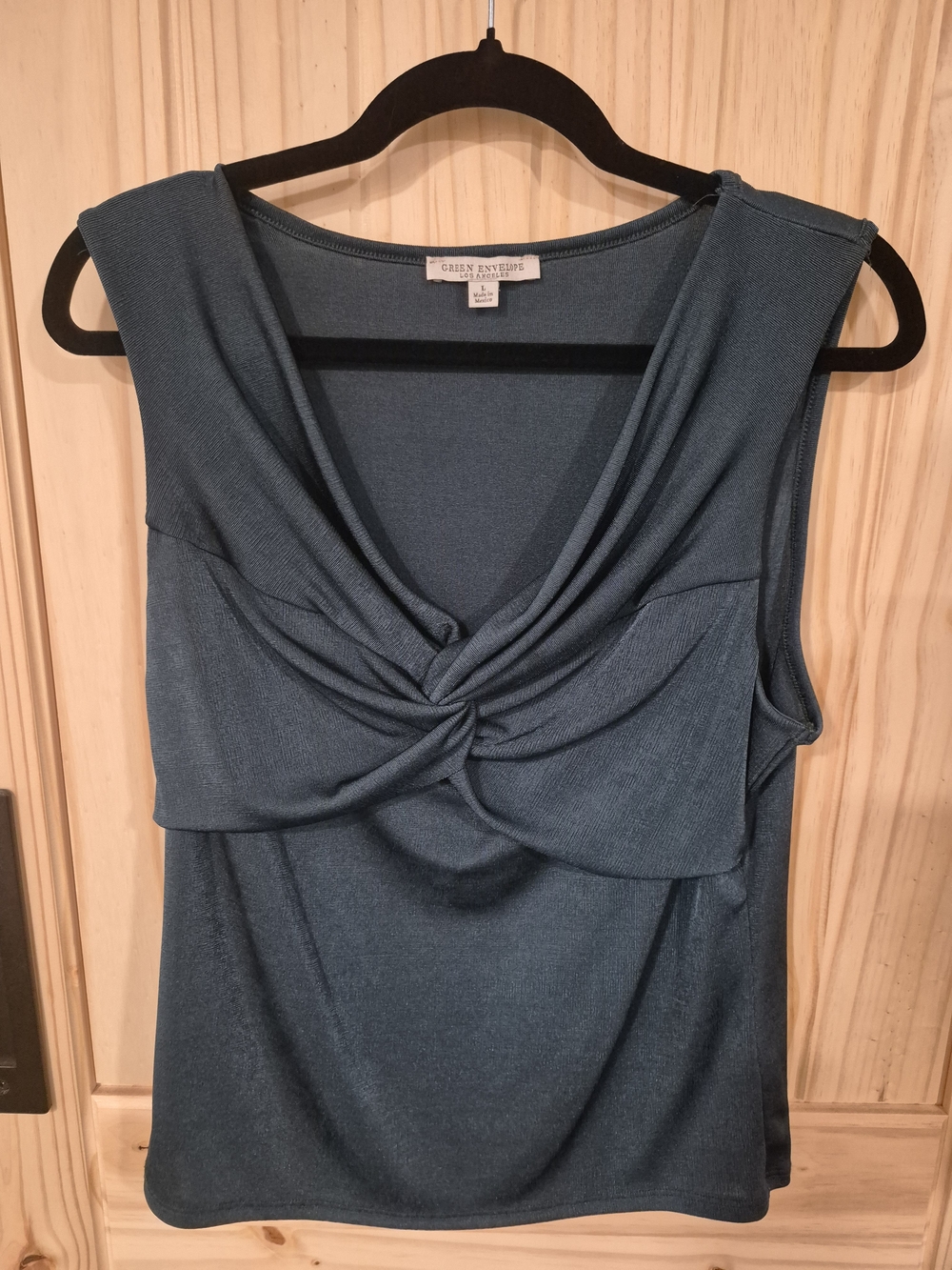Green Envelope Dark Green Sheen Knot-Front Sleeveless Camisole